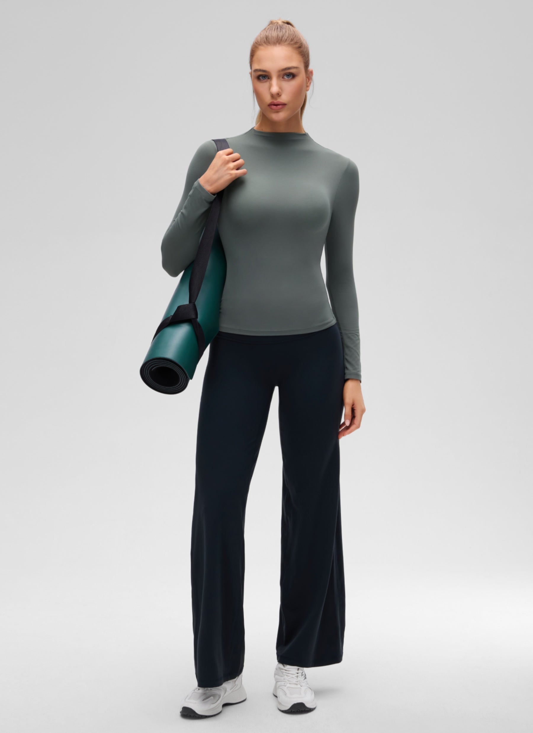 CRZ YOGA Women's Softembrace Mock Neck Waist Length Long Sleeves Grey Sage