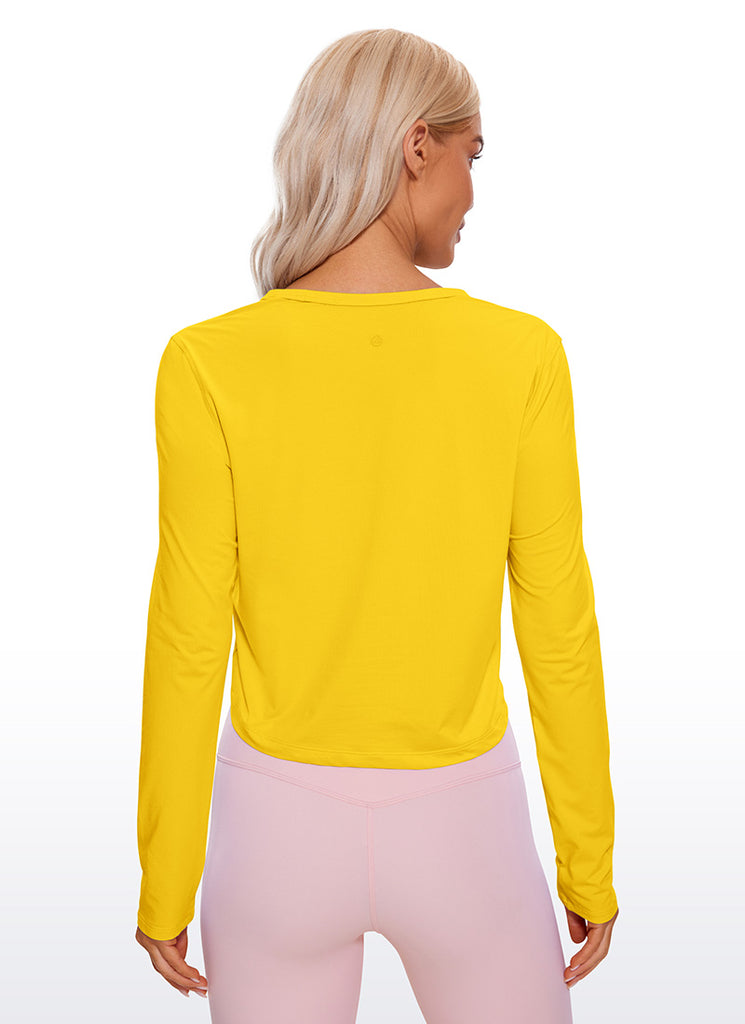 CRZ YOGA Women's Yoga Loose Fit Tops Pima Cotton Cropped Long Sleeve Granita Pink