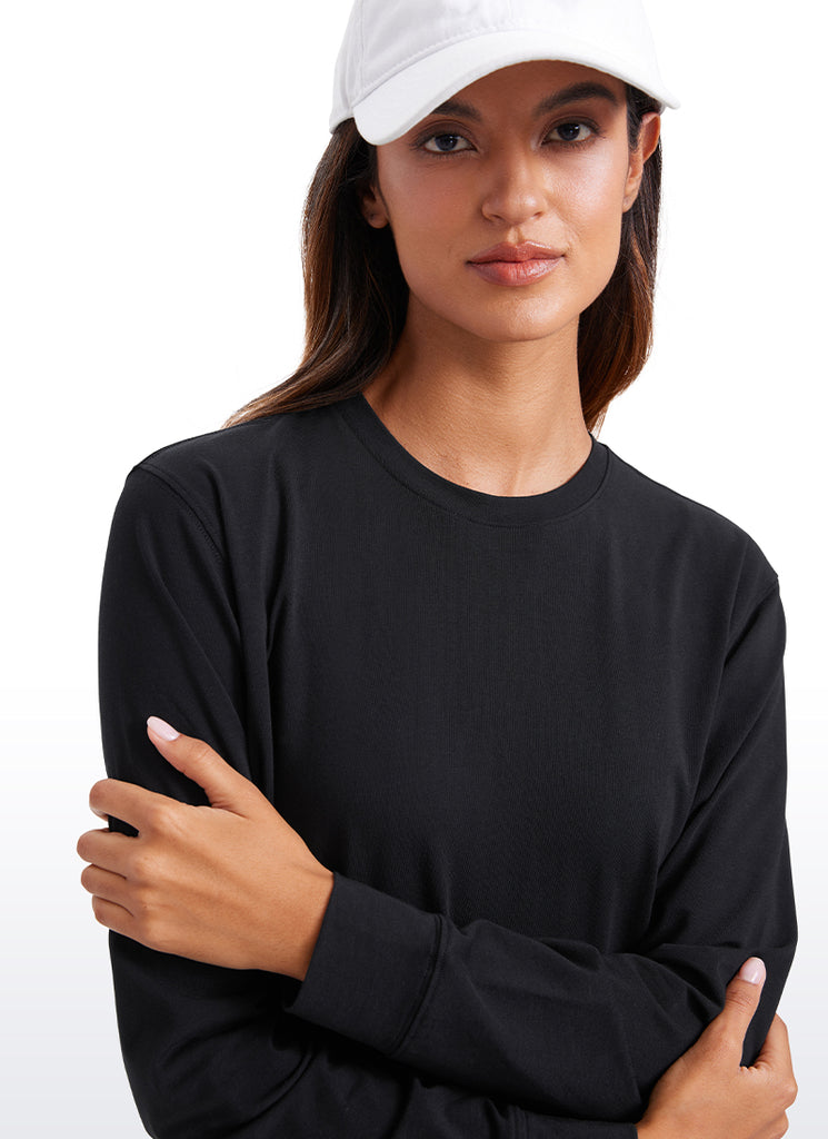 CRZ YOGA Women's Pima Cotton Long Sleeve Shirts Crew Neck Casual Tops Black
