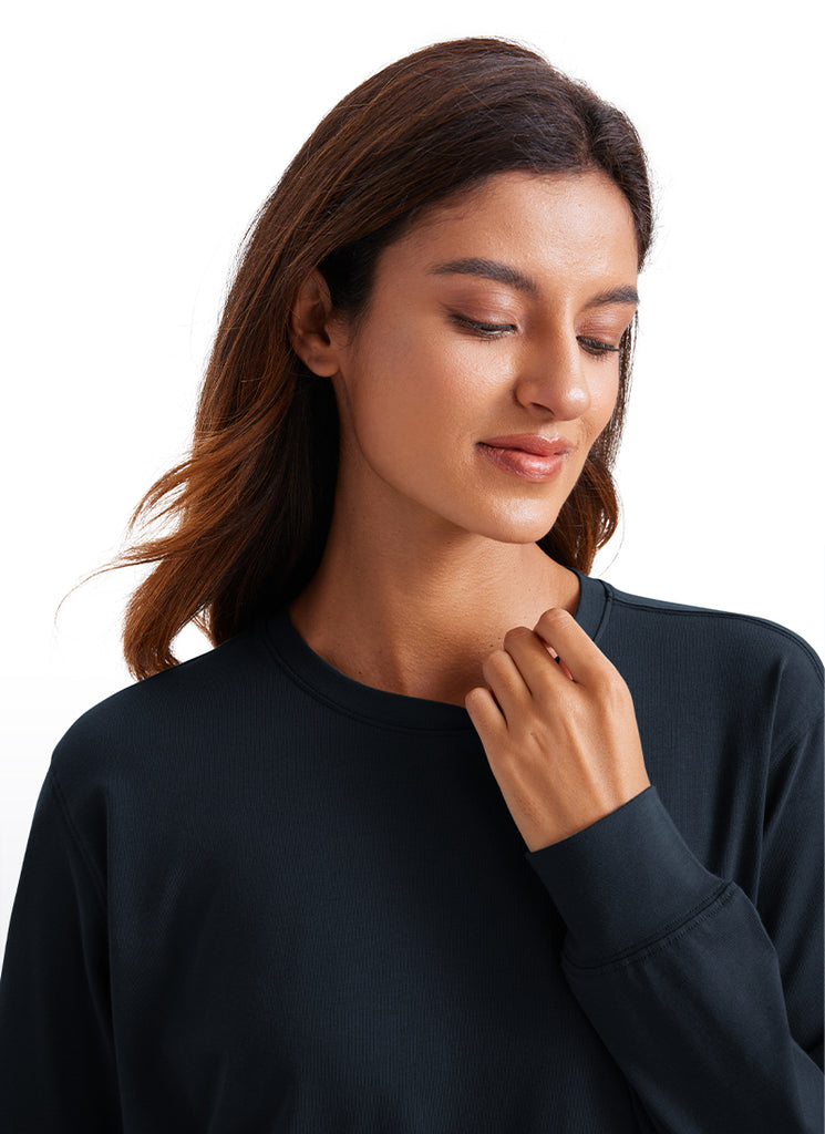 CRZ YOGA Women's Pima Cotton Long Sleeve Shirts Crew Neck Casual Tops Mojave Tan