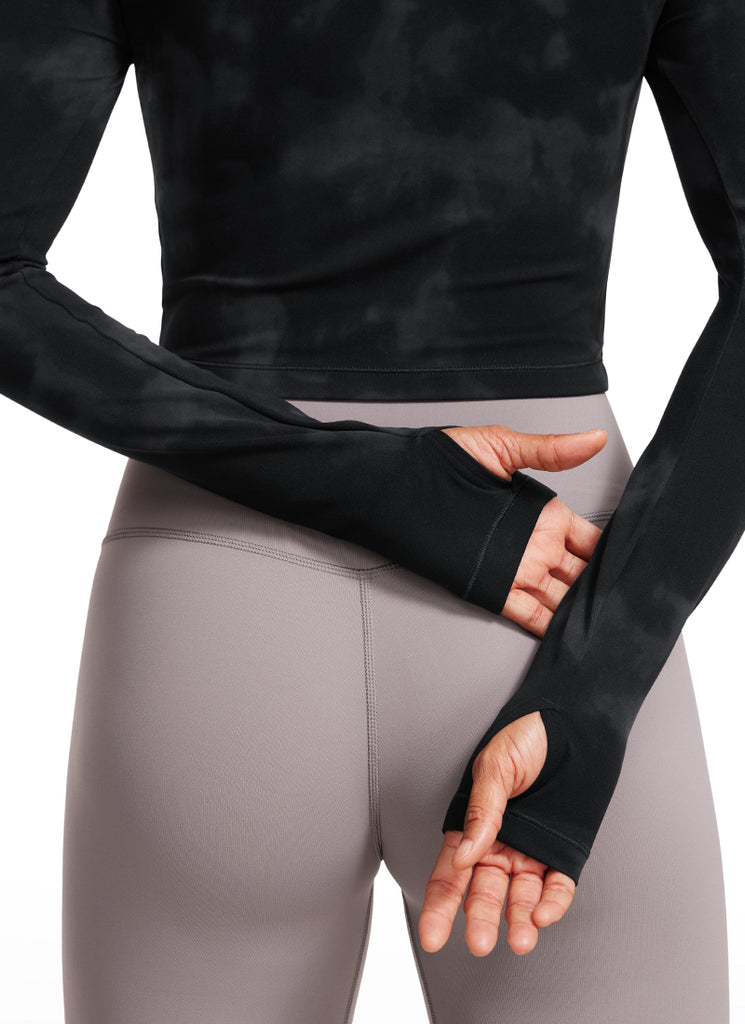 CRZ YOGA Leggings de yoga de manga larga Butterluxe para mujer Black Tie Dye Flowers