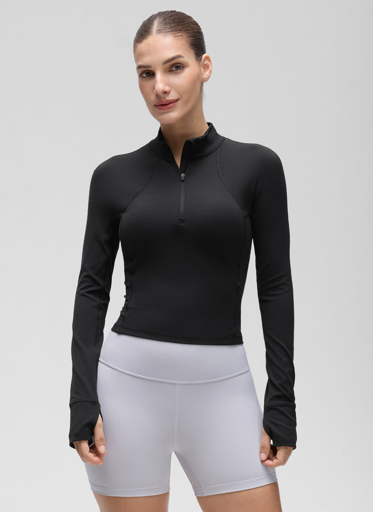 CRZ YOGA Women's Yoga Slim Fit Tops Butterluxe Half-Zip Long Sleeve Grey Sage
