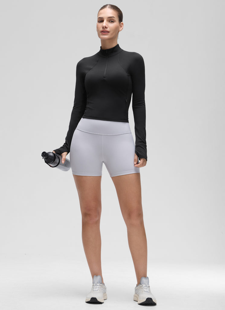 CRZ YOGA Women's Yoga Slim Fit Tops Butterluxe Half-Zip Long Sleeve Black