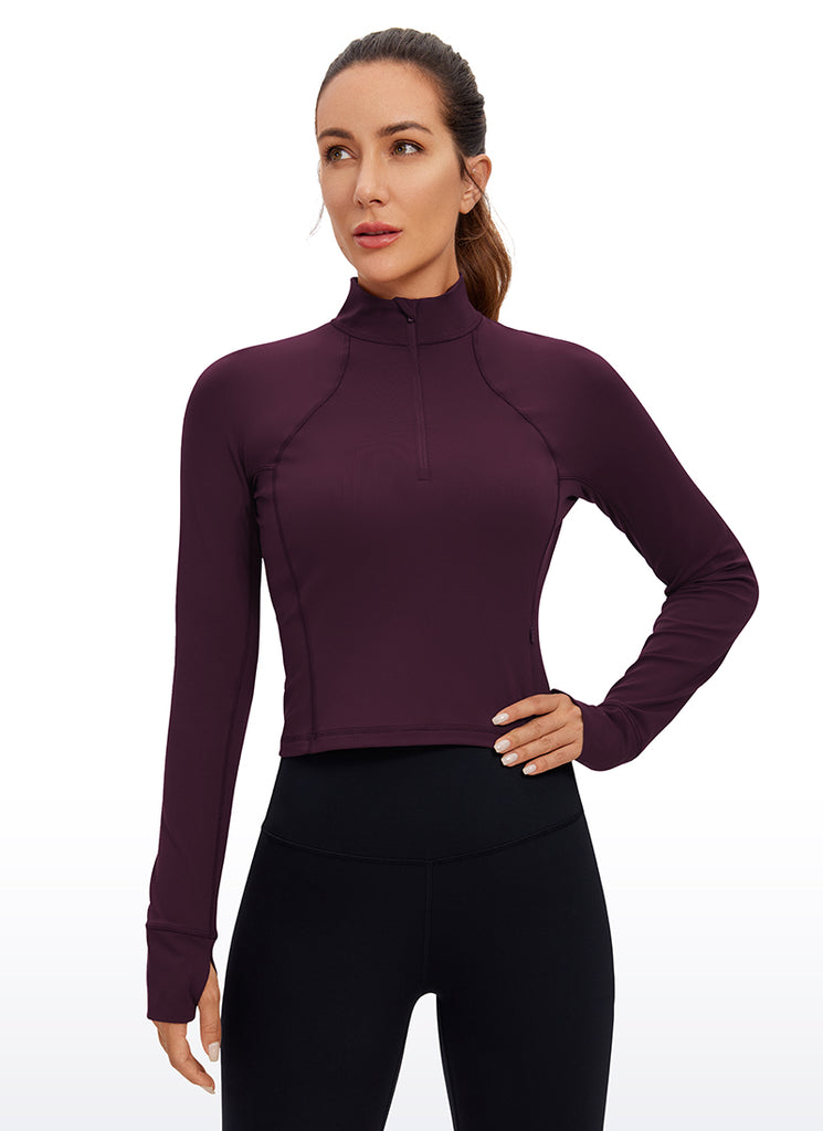 CRZ YOGA Women's Yoga Slim Fit Tops Butterluxe Half-Zip Long Sleeve True Navy