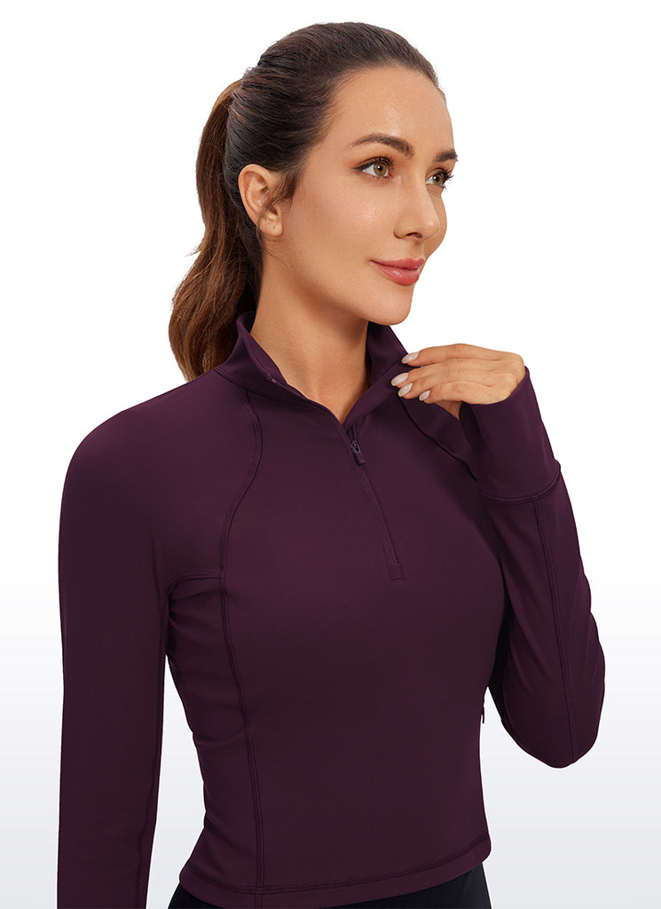 CRZ YOGA Women's Yoga Slim Fit Tops Butterluxe Half-Zip Long Sleeve True Navy