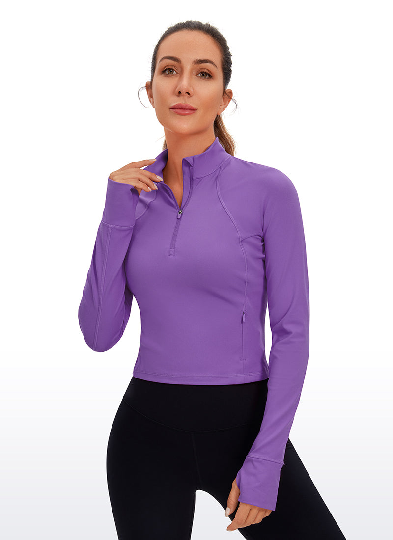 CRZ YOGA Women's Yoga Slim Fit Tops Butterluxe Half-Zip Long Sleeve Royal Lilac