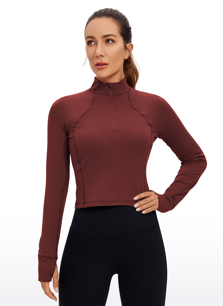 CRZ YOGA Women's Yoga Slim Fit Tops Butterluxe Half-Zip Long Sleeve Black