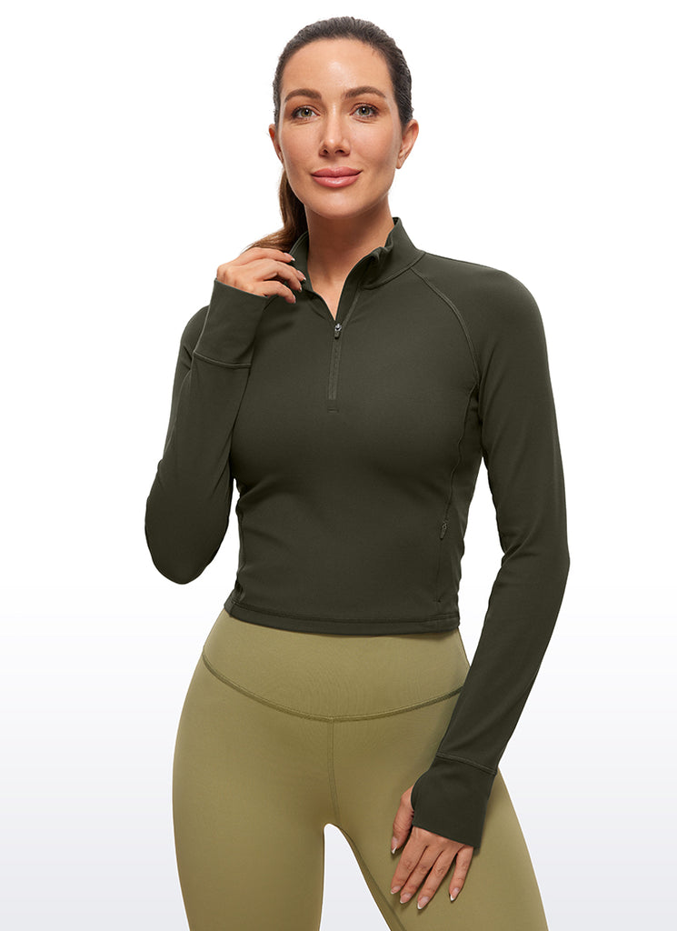 CRZ YOGA Women's Yoga Slim Fit Tops Butterluxe Half-Zip Long Sleeve White