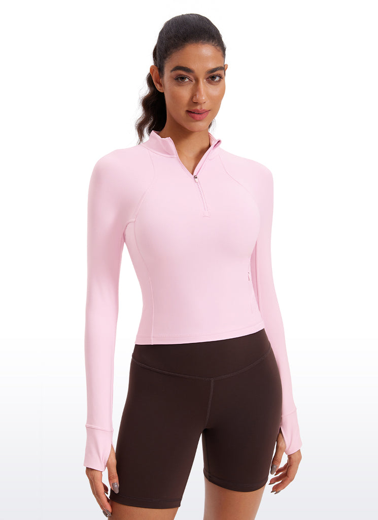 CRZ YOGA Women's Yoga Slim Fit Tops Butterluxe Half-Zip Long Sleeve Olive Green