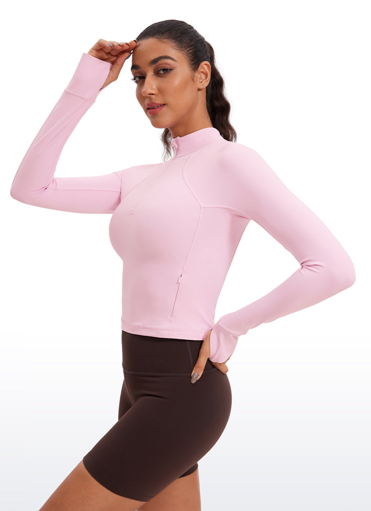 CRZ YOGA Women's Yoga Slim Fit Tops Butterluxe Half-Zip Long Sleeve Olive Green