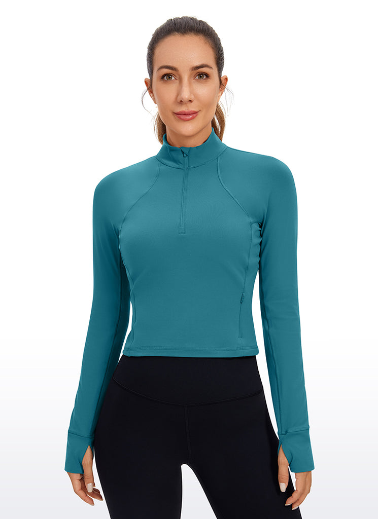 CRZ YOGA Women's Yoga Slim Fit Tops Butterluxe Half-Zip Long Sleeve Hibiscus Purple