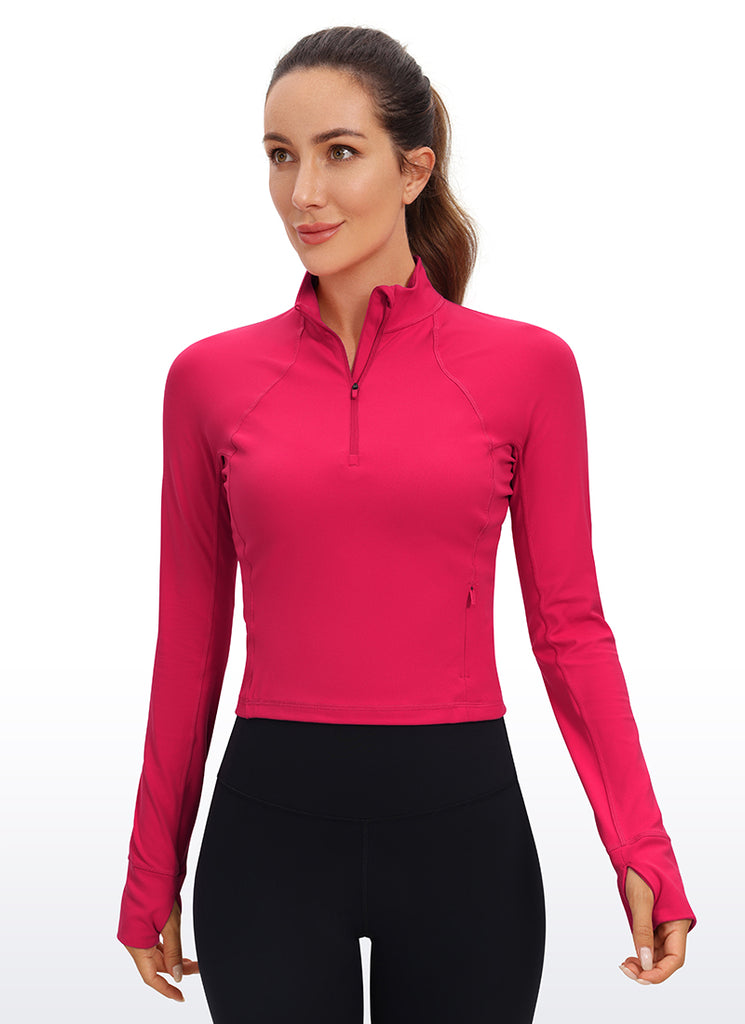 CRZ YOGA Women's Yoga Slim Fit Tops Butterluxe Half-Zip Long Sleeve Olive Green