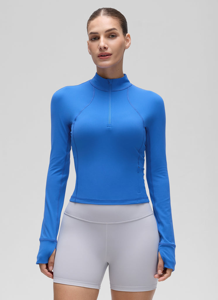 CRZ YOGA Women's Yoga Slim Fit Tops Butterluxe Half-Zip Long Sleeve Sparkle Blue