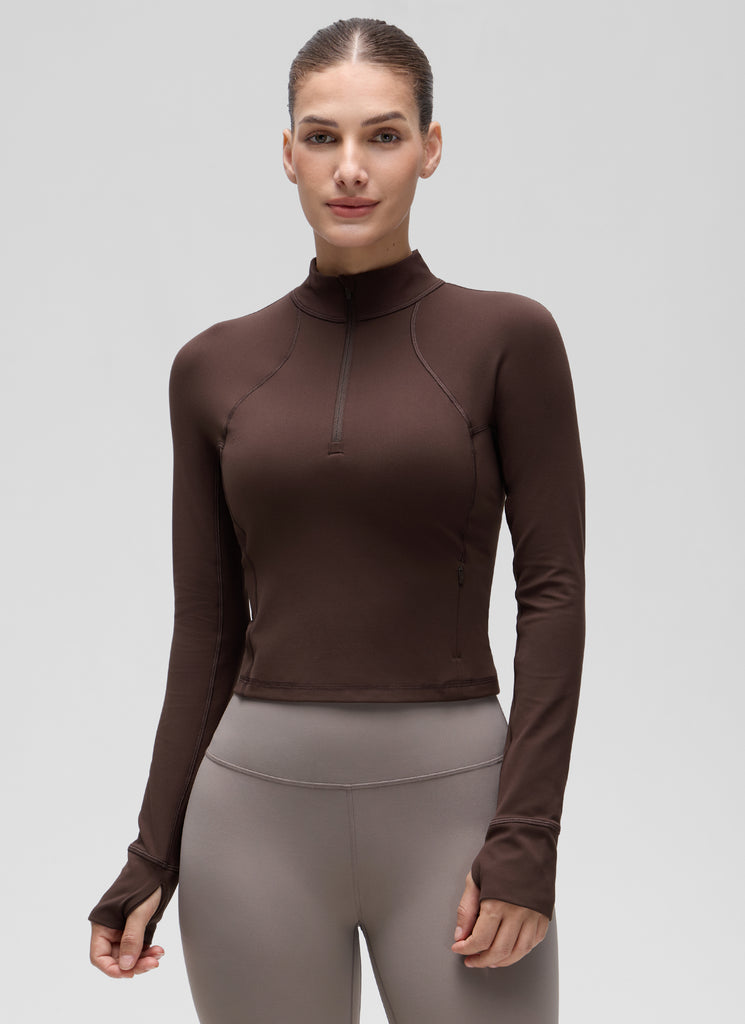 CRZ YOGA Women's Yoga Slim Fit Tops Butterluxe Half-Zip Long Sleeve Sparkle Blue