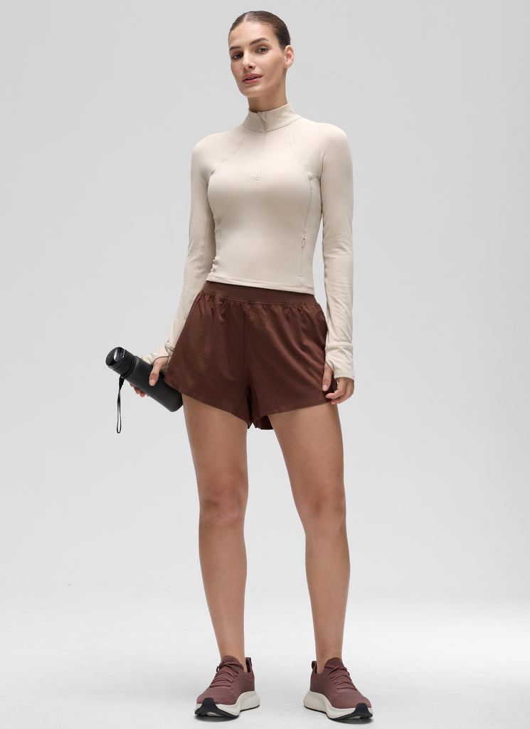 CRZ YOGA Women's Yoga Slim Fit Tops Butterluxe Half-Zip Long Sleeve Mojave Tan