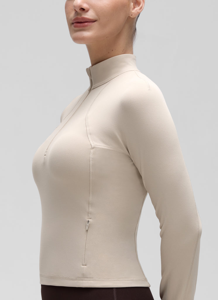 CRZ YOGA Women's Yoga Slim Fit Tops Butterluxe Half-Zip Long Sleeve Mojave Tan
