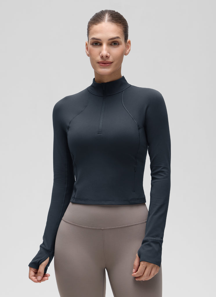 CRZ YOGA Women's Yoga Slim Fit Tops Butterluxe Half-Zip Long Sleeve Noctilucence Red