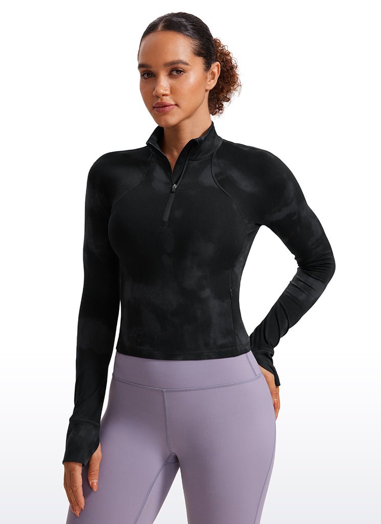 CRZ YOGA Women's Yoga Slim Fit Tops Butterluxe Half-Zip Long Sleeve Deep Purple