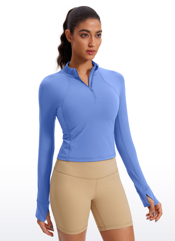 CRZ YOGA Women's Yoga Slim Fit Tops Butterluxe Half-Zip Long Sleeve Deep Red