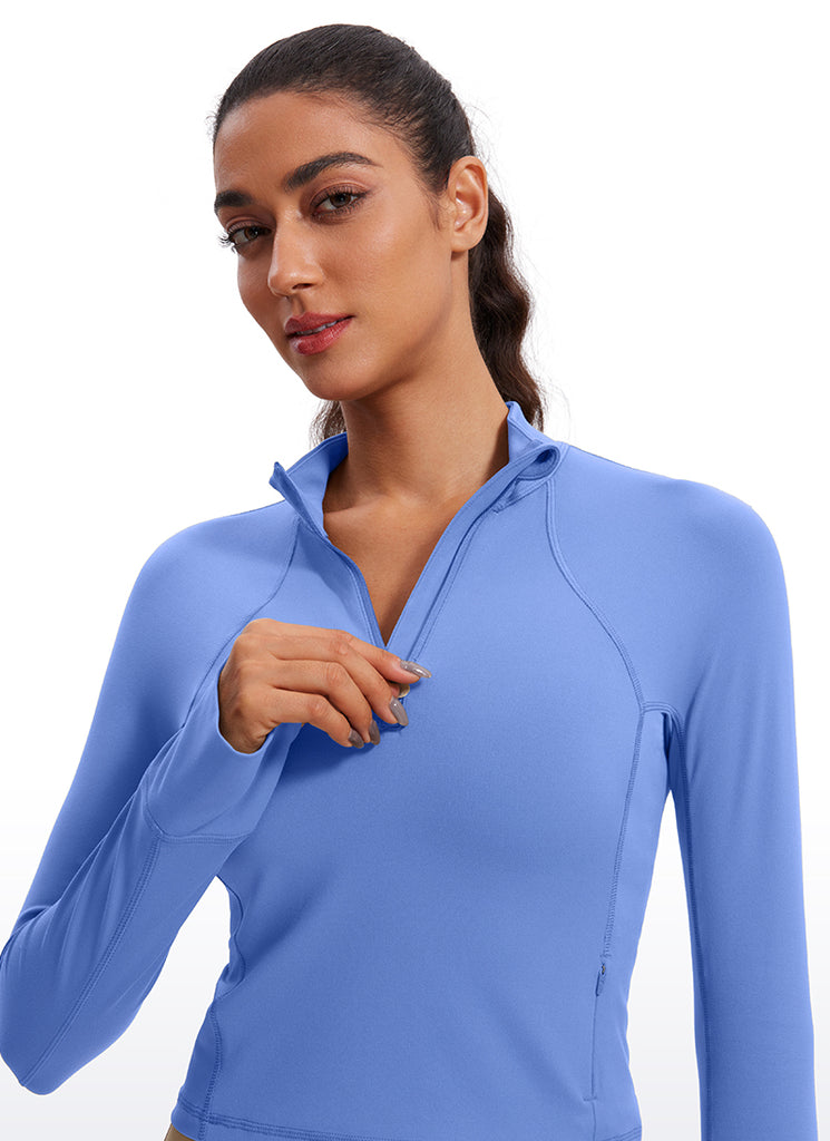CRZ YOGA Women's Yoga Slim Fit Tops Butterluxe Half-Zip Long Sleeve Deep Red