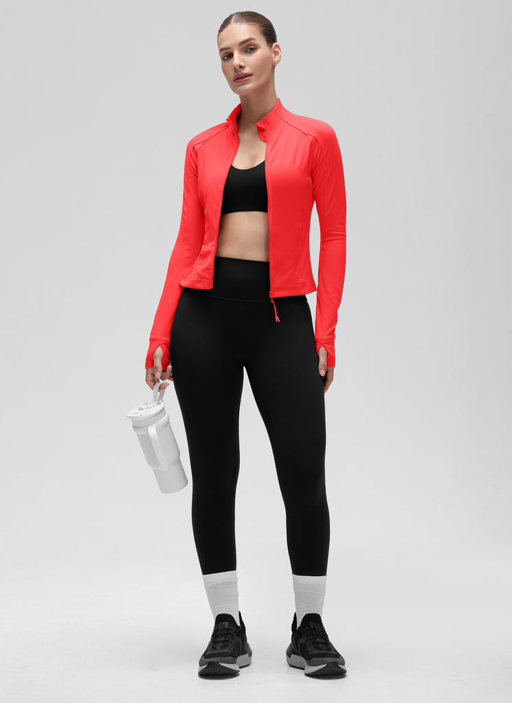 CRZ YOGA Women's Butterluxe Cropped Pocket Outerwear Full Zip Jackets Dark Forest Green