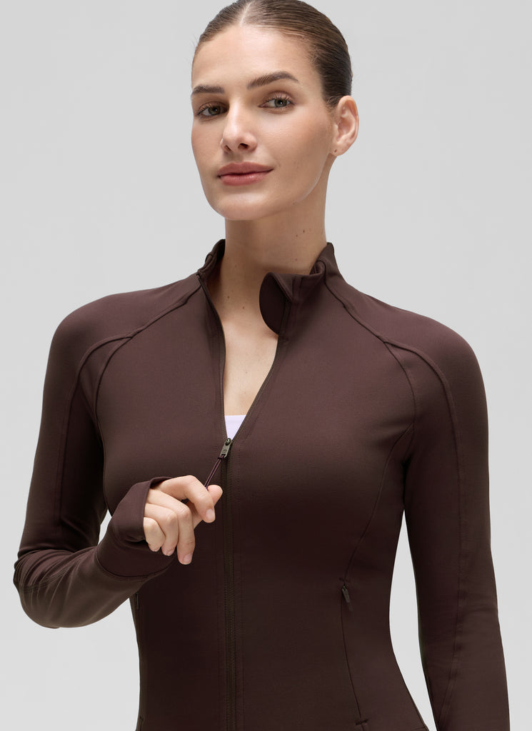 CRZ YOGA Women's Butterluxe Cropped Pocket Outerwear Full Zip Jackets Red Merlot