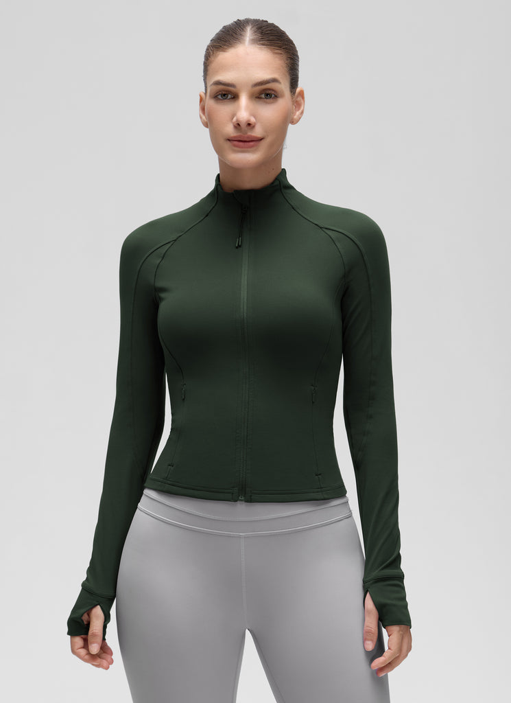 CRZ YOGA Women's Butterluxe Cropped Pocket Outerwear Full Zip Jackets Hot Fudge Brown