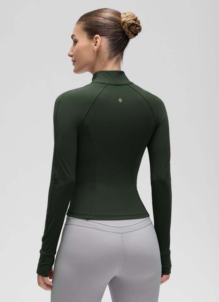 CRZ YOGA Women's Butterluxe Cropped Pocket Outerwear Full Zip Jackets Hot Fudge Brown