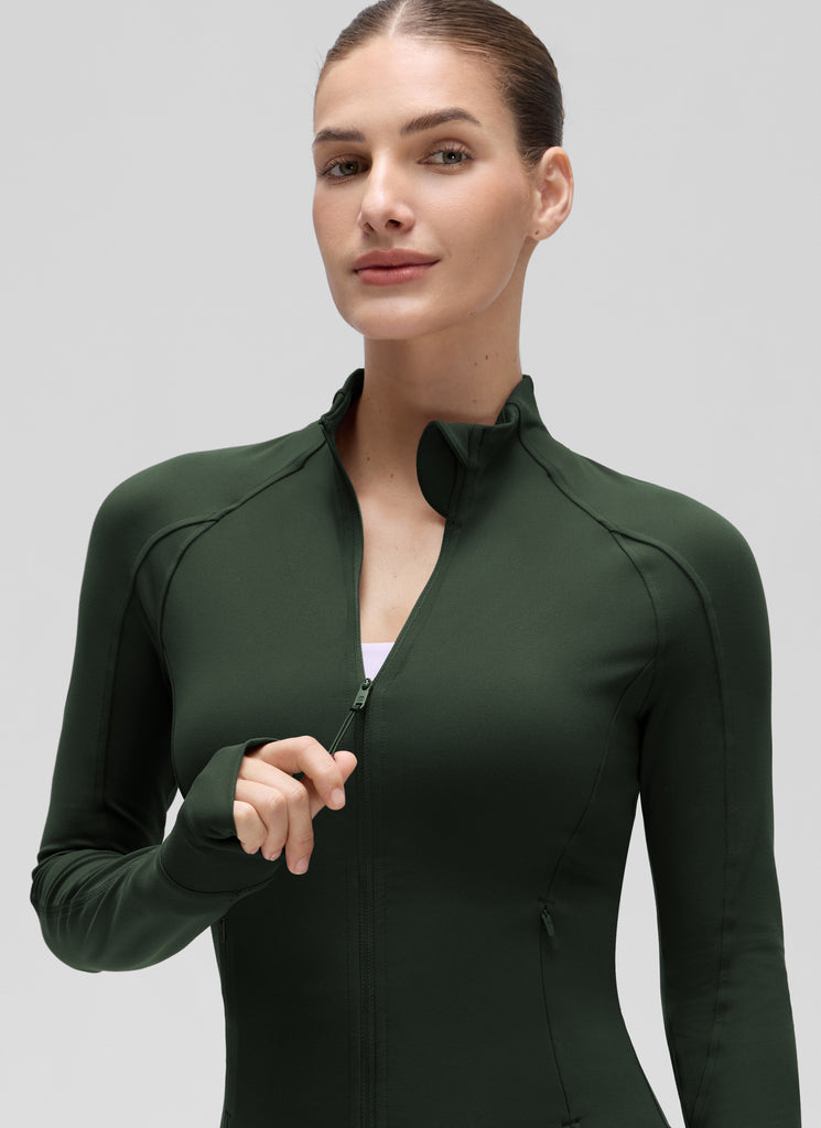 CRZ YOGA Women's Butterluxe Cropped Pocket Outerwear Full Zip Jackets Hot Fudge Brown