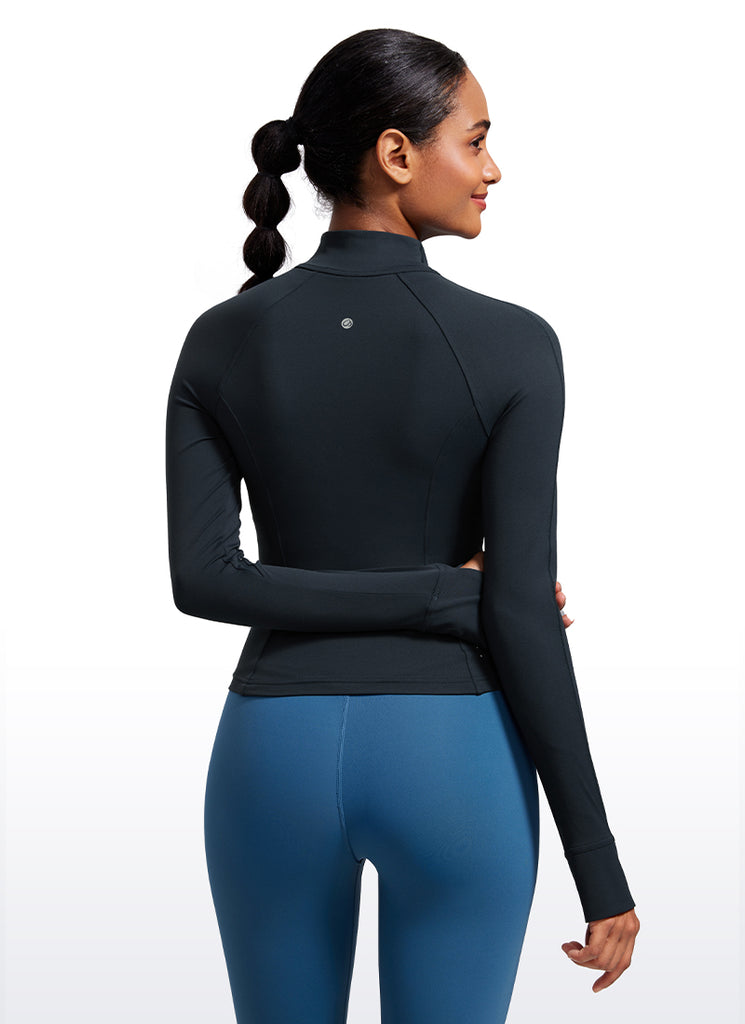 CRZ YOGA Women's Butterluxe Cropped Pocket Outerwear Full Zip Jackets Sparkle Blue