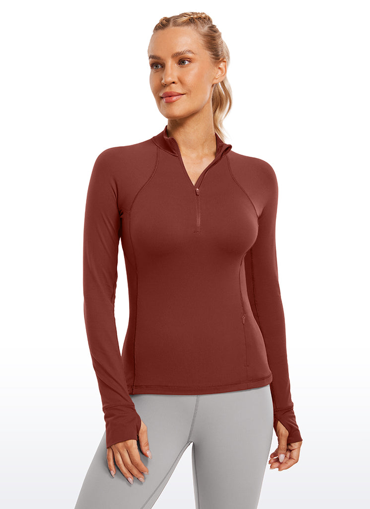 CRZ YOGA Women's Run Slim Fit Brushed Half-Zip Long Sleeve Hip Length Hibiscus Purple