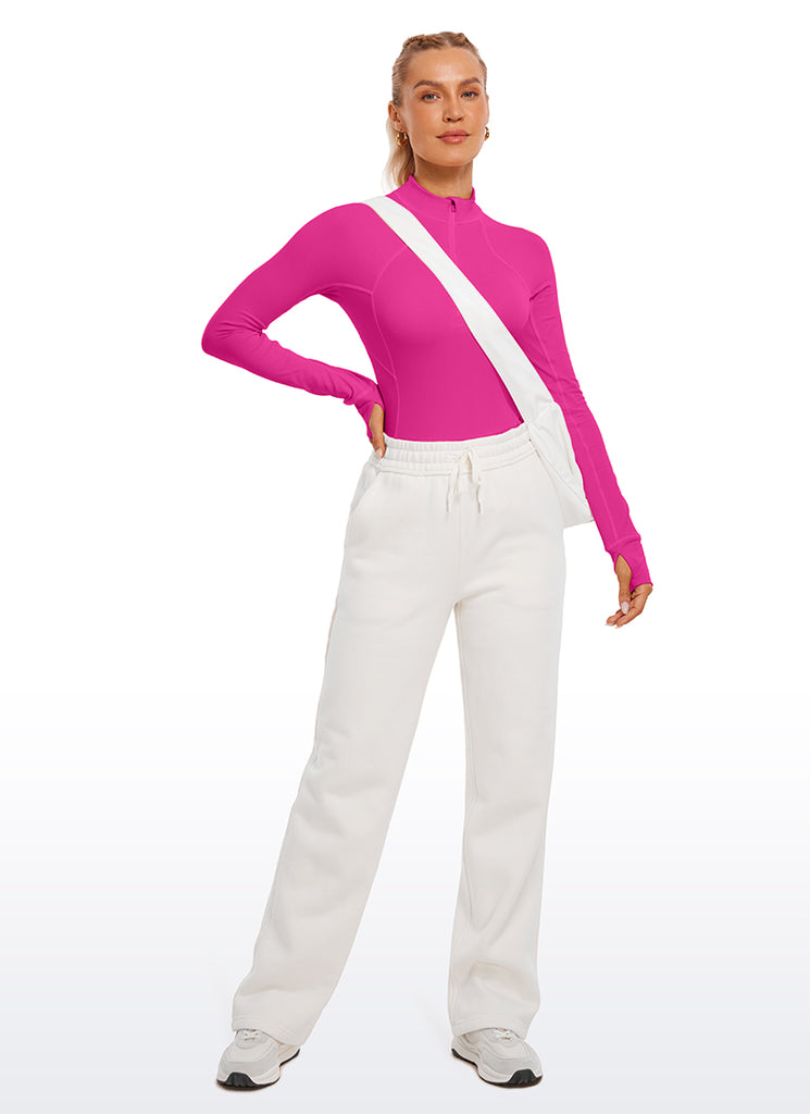 CRZ YOGA Women's Run Slim Fit Brushed Half-Zip Long Sleeve Hip Length White