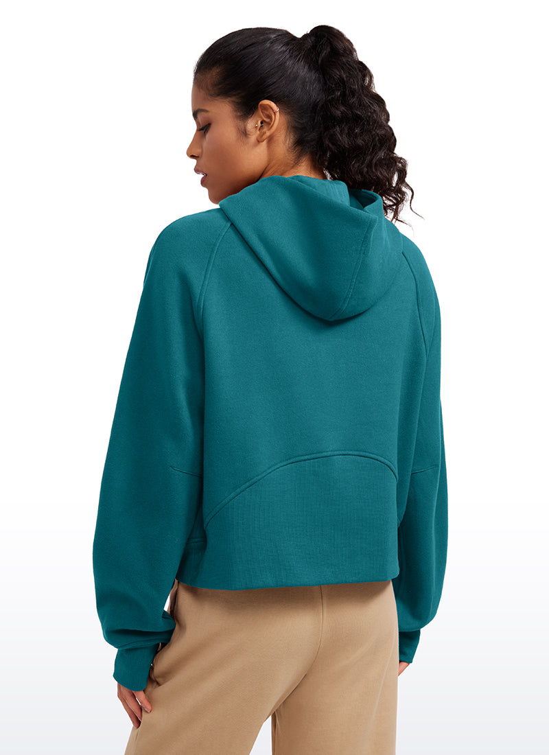 Fleece Lined Half Zip Hoodies with Thumb Holes