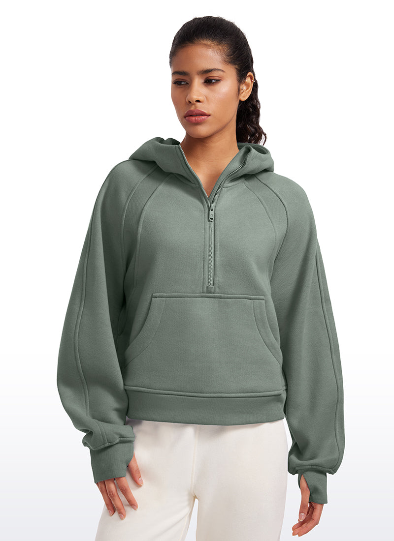 Fleece Lined Half Zip Hoodies with Thumb Holes