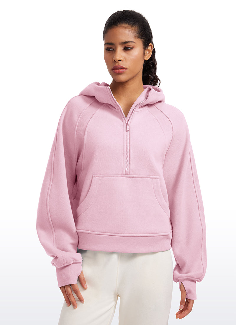 Fleece Lined Half Zip Hoodies with Thumb Holes