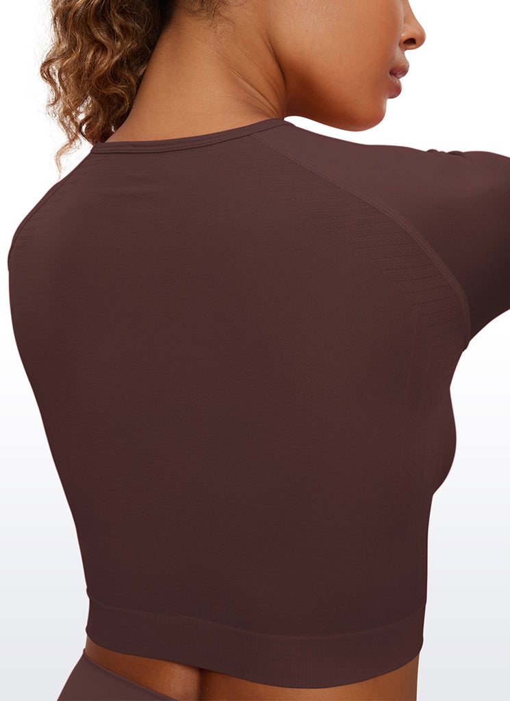 CRZ YOGA Women's Slim Fit Running Yoga Seamless Crop Long Sleeves Grey Sage