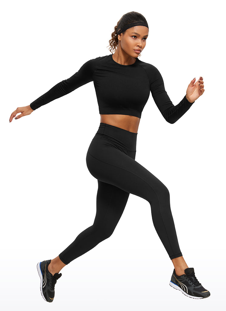 CRZ YOGA Women's Slim Fit Running Yoga Seamless Crop Long Sleeves Black