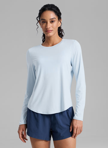 CRZ YOGA Women UPF 50+ Running Lightweight Loose Fit Long Sleeves Quick Dry Blue Linen