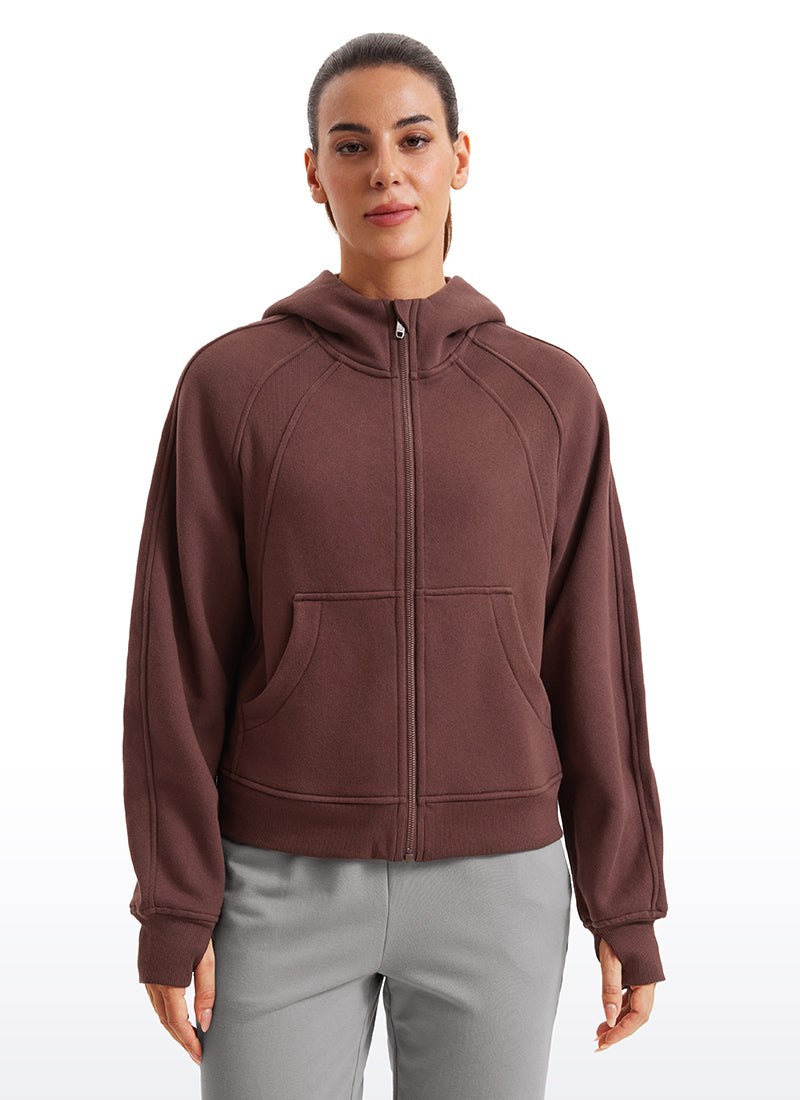 Fleece Lined Full Zip Hoodies with Thumb Holes