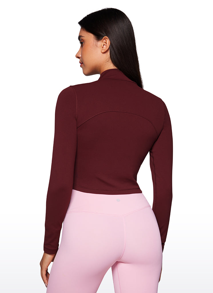 CRZ YOGA Women's Slim Fit Butterluxe Yoga Crop Long Sleeves Mock Turtleneck Viva Magenta