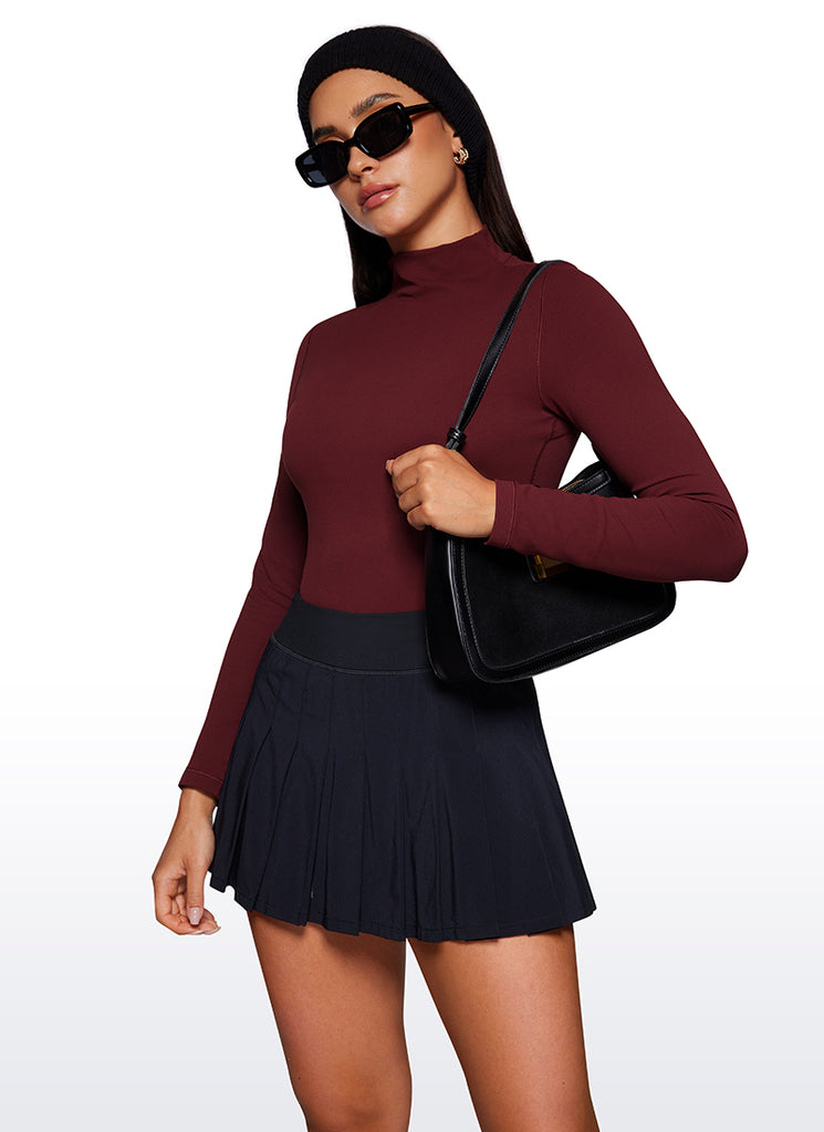 CRZ YOGA Women's Slim Fit Butterluxe Yoga Crop Long Sleeves Mock Turtleneck Viva Magenta