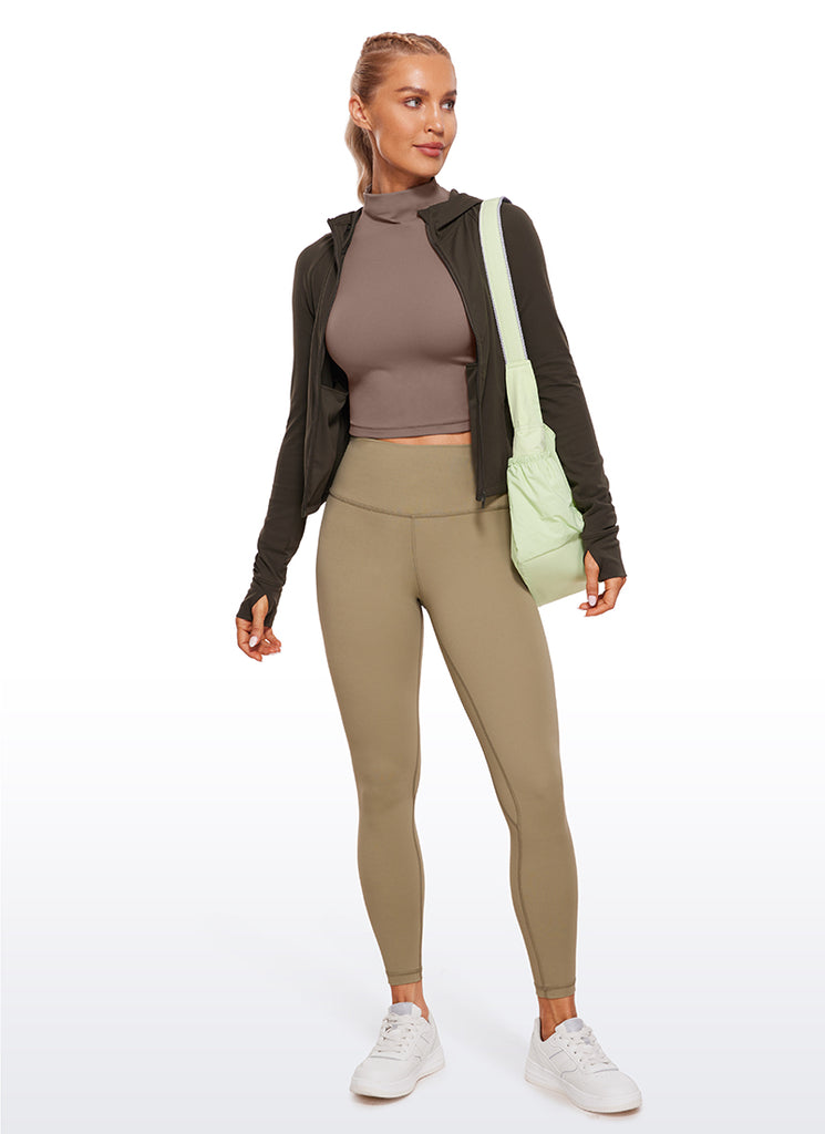 CRZ YOGA Women's Slim Fit Butterluxe Yoga Crop Long Sleeves Mock Turtleneck Brown Purple