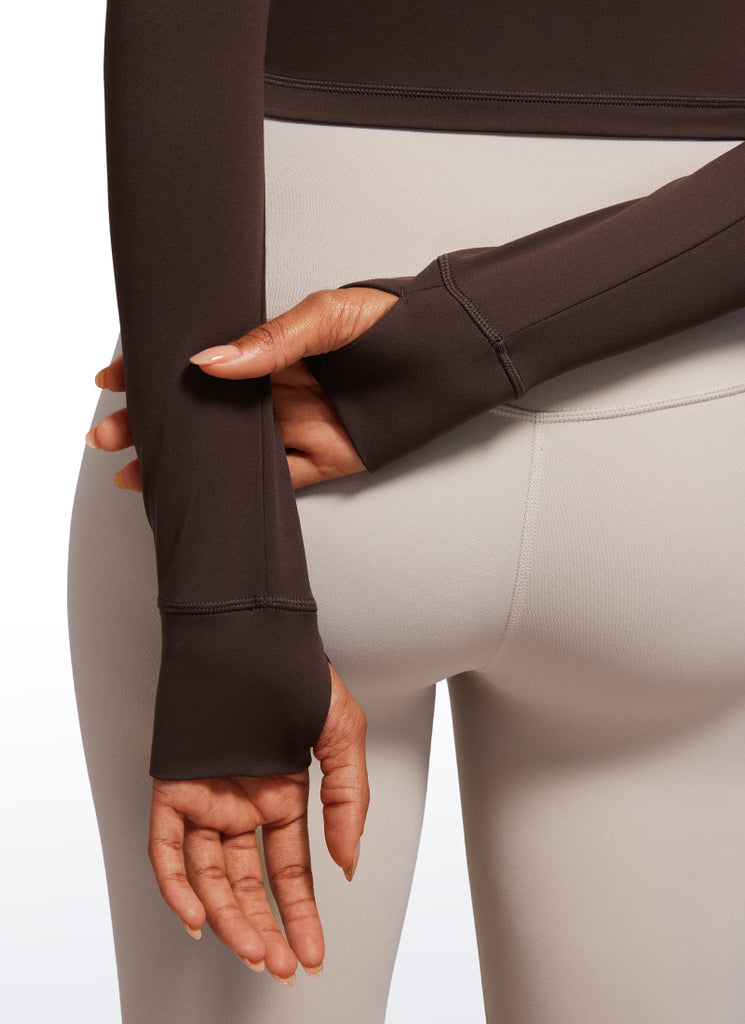 CRZ YOGA Women's Butterluxe Cropped Outerwear Full Zip Jackets Hot Fudge Brown