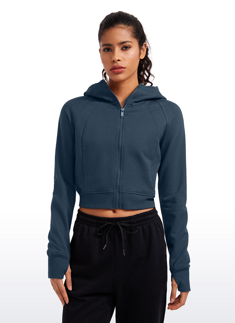 Amenity Cropped Full Zip Hoodies with Thumb Holes