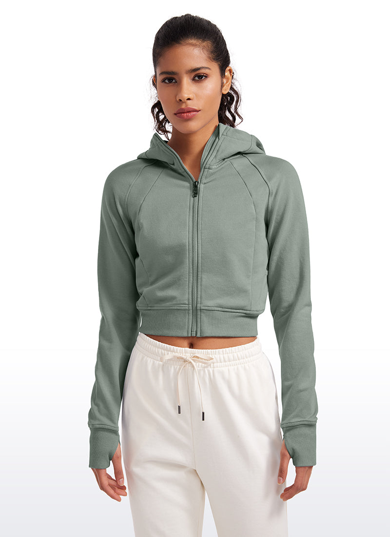 Amenity Cropped Full Zip Hoodies with Thumb Holes