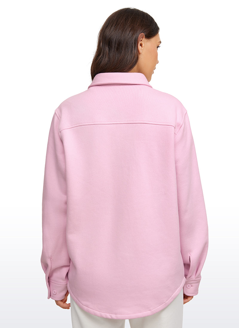 CRZ YOGA Women's Oversized Fit Outerwear Fleece Lined Shirt Jackets Green Jade