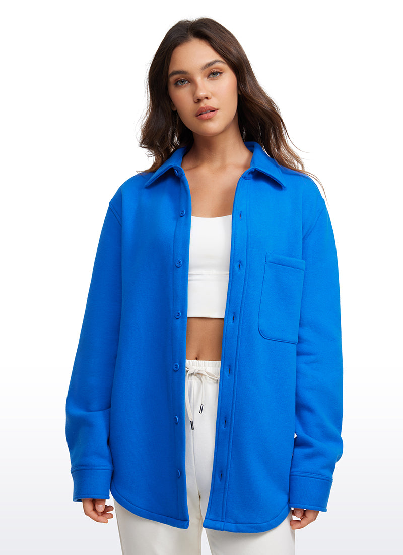 CRZ YOGA Women's Oversized Fit Outerwear Fleece Lined Shirt Jackets White Apricot