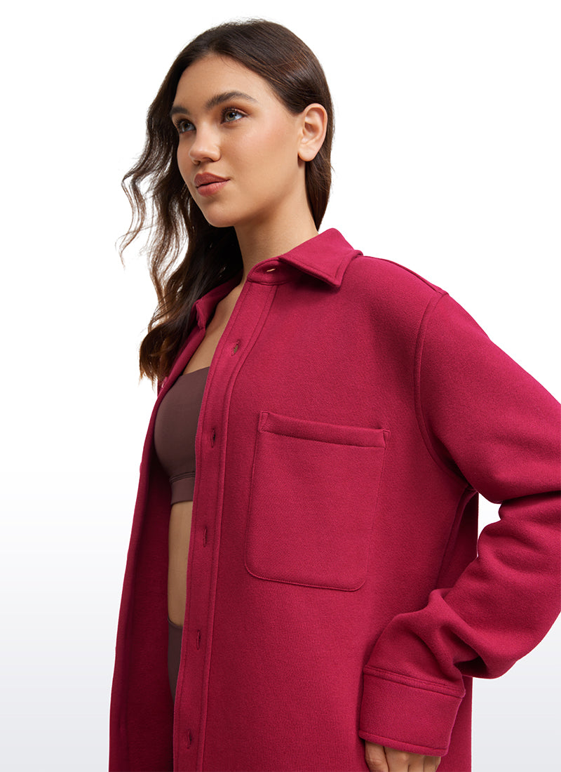 CRZ YOGA Women's Oversized Fit Outerwear Fleece Lined Shirt Jackets Sparkle Blue