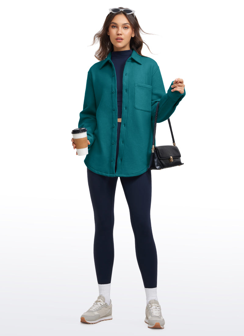 CRZ YOGA Women's Oversized Fit Outerwear Fleece Lined Shirt Jackets Milky White