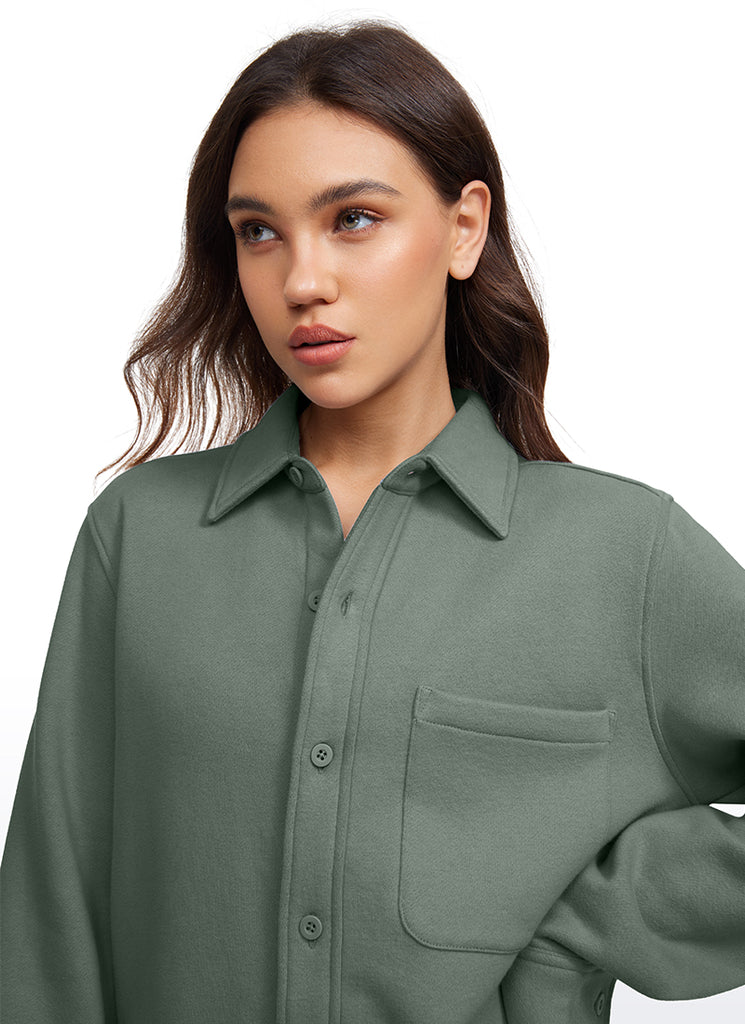 CRZ YOGA Women's Oversized Fit Outerwear Fleece Lined Shirt Jackets Milky White